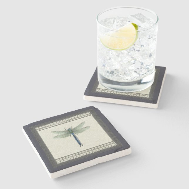 Elegant Blue Dragonfly Stone Coaster (Side)