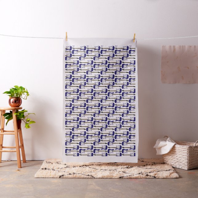 Elegant Blue Electric Guitar Print Fabric (In Situ)