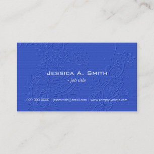 Elegant blue embroidered floral fabric texture business card
