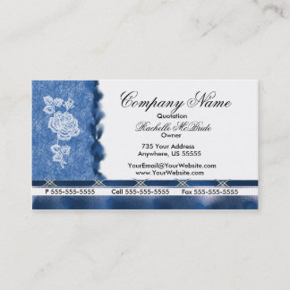 Elegant Blue Embroidery White Rose Business Cards