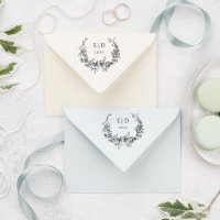 Elegant Blue Engraved Floral Wreath w/Monogram