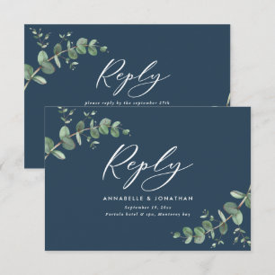 Elegant blue Eucalyptus Greenery Wedding RSVP Card