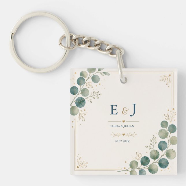 Elegant Blue Eucalyptus  Key Ring (Front)