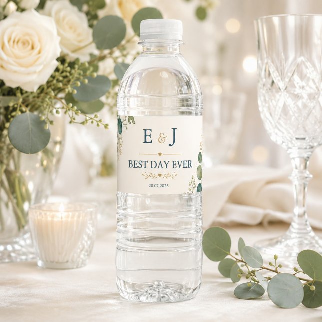 Elegant Blue Eucalyptus  Water Bottle Label (Creator Uploaded)