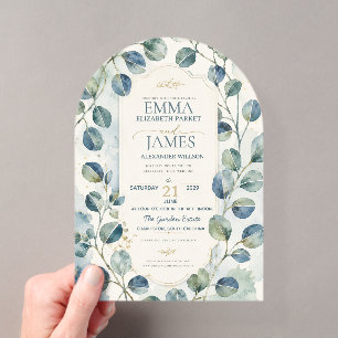 Elegant Blue Eucalyptus Watercolor Botanical Acrylic Invitations