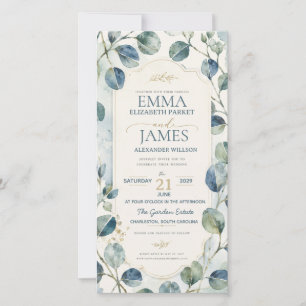 Elegant Blue Eucalyptus Watercolor Botanical Announcement