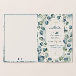 Elegant Blue Eucalyptus Watercolor Botanical Foil Card