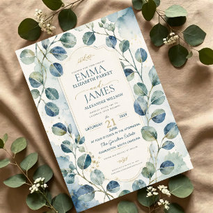Elegant Blue Eucalyptus Watercolor Botanical  Invitation