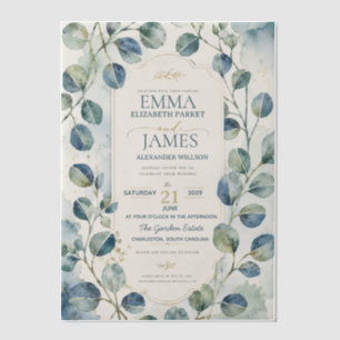 Elegant Blue Eucalyptus Watercolor Botanical  Vellum Invitations