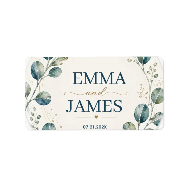Elegant Blue Eucalyptus Watercolor Label (Front)