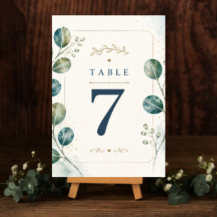 Elegant Blue Eucalyptus Watercolor Table Number