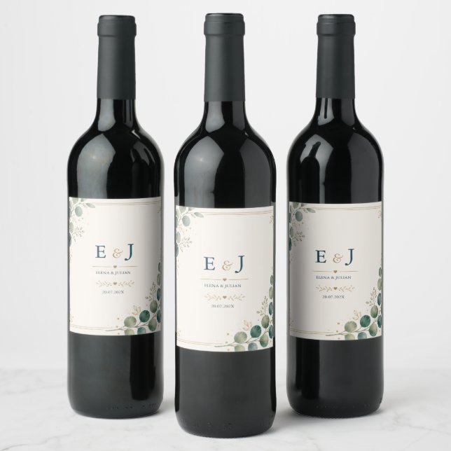 Elegant Blue Eucalyptus  Wine Label (Bottles)