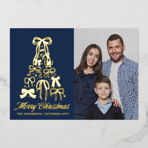 Elegant Blue Family Photo Bows Christmas