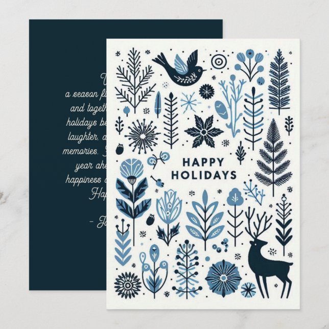 Elegant Blue Family Photo Holiday  Card (Front/Back)