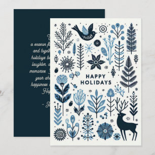 Elegant Blue Family Photo Holiday  Card