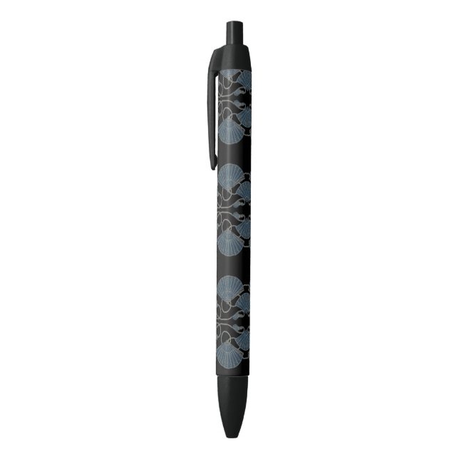Elegant Blue Fan Black Ink Pen (Top (Vertical))