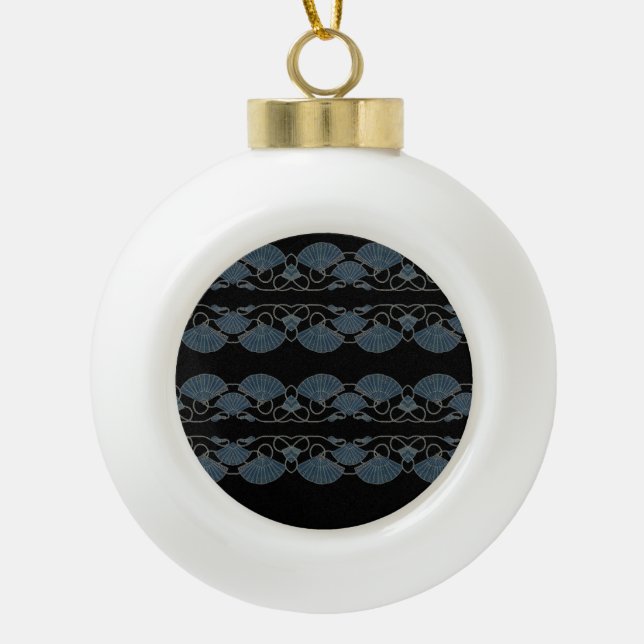Elegant Blue Fan Ceramic Ball Christmas Ornament (Front)