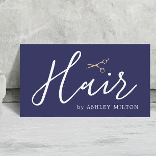 Elegant Blue Faux Copper Scissors Hair Stylist Business Card