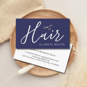 Elegant Blue Faux Copper Scissors Hair Stylist Business Card