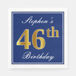 Elegant Blue, Faux Gold 46th Birthday; Custom Name Napkin