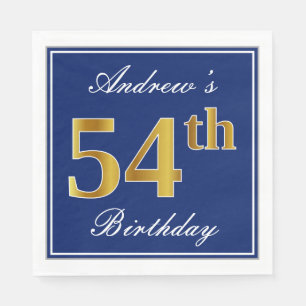 Elegant Blue, Faux Gold 54th Birthday; Custom Name Napkin