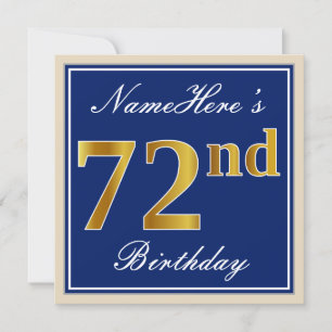 Elegant, Blue, Faux Gold 72nd Birthday + Name Invitation