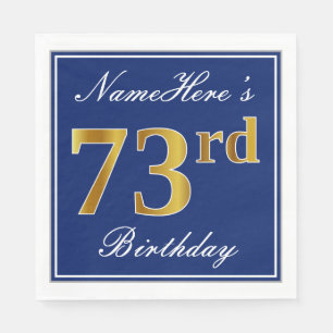 Elegant Blue, Faux Gold 73rd Birthday; Custom Name Napkin