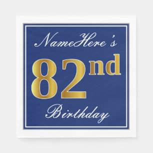 Elegant Blue, Faux Gold 82nd Birthday; Custom Name Napkin