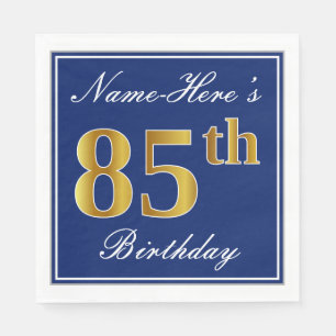 Elegant Blue, Faux Gold 85th Birthday; Custom Name Napkin