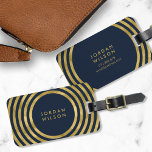 Elegant Blue & Faux Gold Circles Geometric Lines Luggage Tag<br><div class="desc">Travel in style with this elegant luggage tag featuring a modern faux gold geometric circle lines pattern against a dark blue background. Personalise this tag with your information and for more options such as to change the font and it's size click the "Customise" button. *Please note that the Zazzle Watermark...</div>