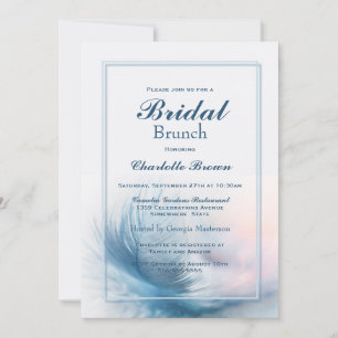 Elegant Blue Feather Bridal Brunch Invitation