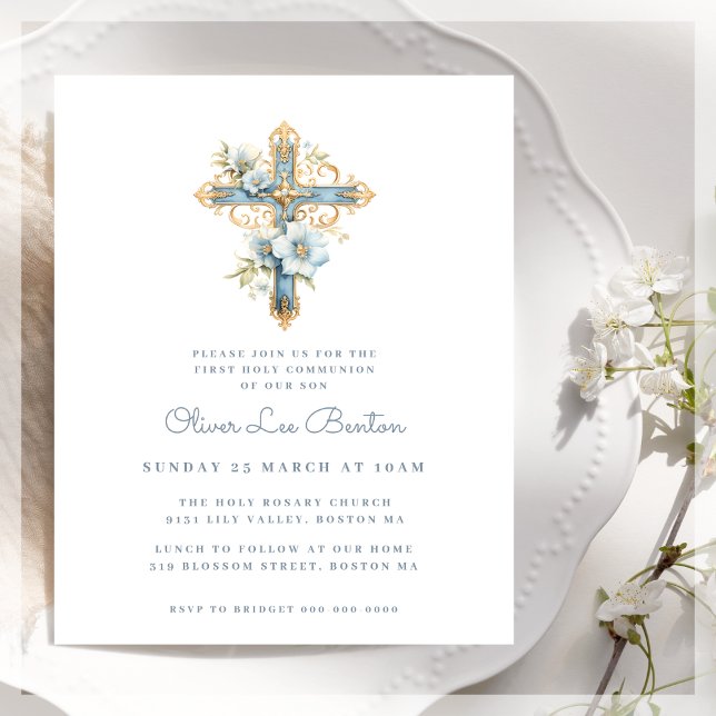 Elegant Blue | First Communion Budget Invitation (Creator Uploaded)
