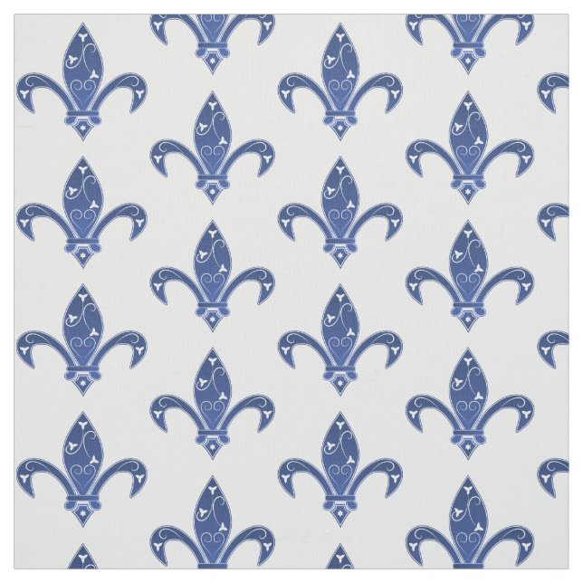 Elegant Blue Fleur de Lis Fabric (Swatch)