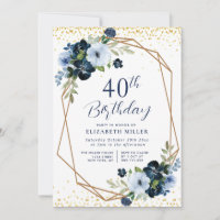 elegant blue floral 60th birthday party invitation