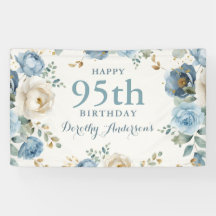 Elegant Blue Floral 95th BIrthday Party