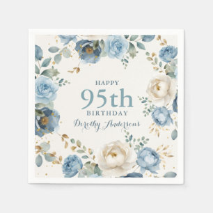 Elegant Blue Floral 95th BIrthday Party Napkin