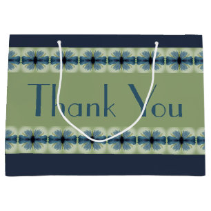 Elegant Blue Floral Accented Thank You Large Gift Bag