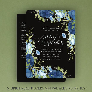 Elegant Blue Floral All-in-One Wedding Invitation