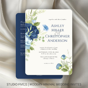 Elegant Blue Floral All-in-One Wedding Invitation