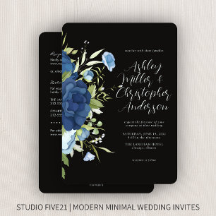Elegant Blue Floral All-in-One Wedding Invitation