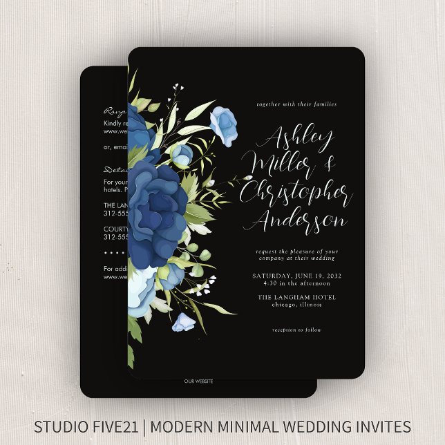 Elegant Blue Floral All-in-One Wedding Invitation (Creator Uploaded)