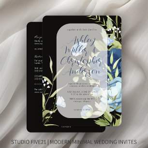 Elegant Blue Floral All-in-One Wedding Invitation