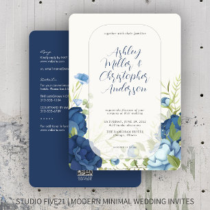 Elegant Blue Floral All-in-One Wedding Invitation