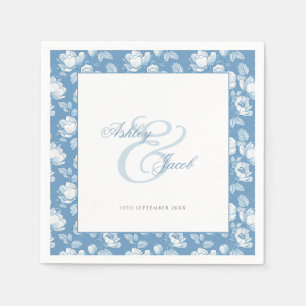 Elegant Blue Floral Ampersand Wedding Invitation Napkin