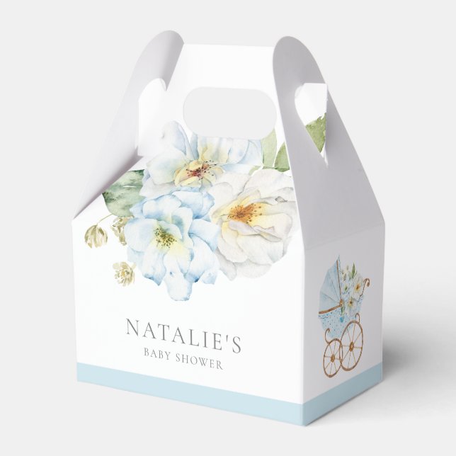 Elegant Blue Floral Baby Boy Shower Favour Box (Front Side)