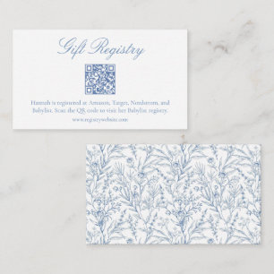 Elegant Blue Floral Baby Shower Gift QR Registry Enclosure Card
