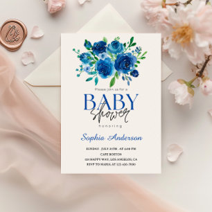 Elegant Blue Floral Baby Shower Invitation