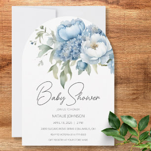 Elegant Blue Floral Baby Shower Invitation