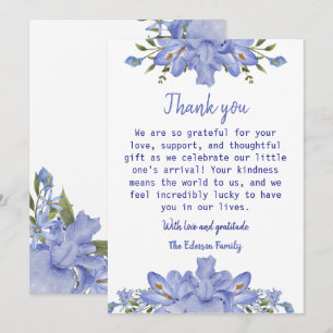 Elegant Blue Floral Baby Shower Thank You Card