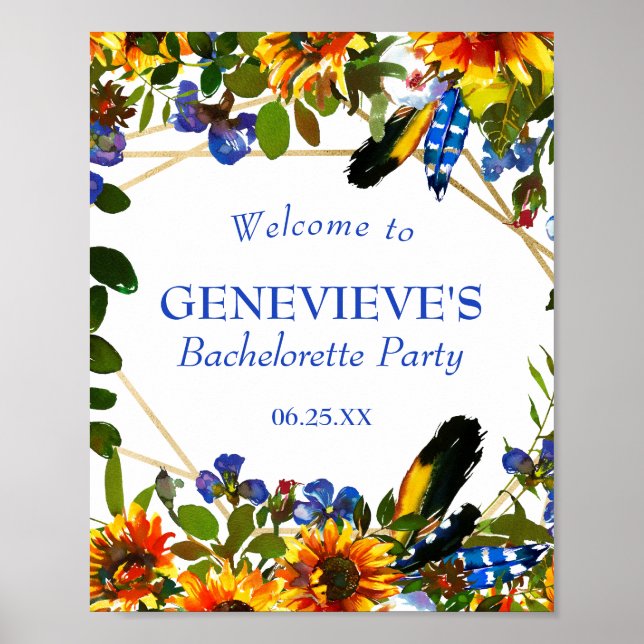 Elegant Blue Floral Bachelorette Party Welcome Poster (Front)